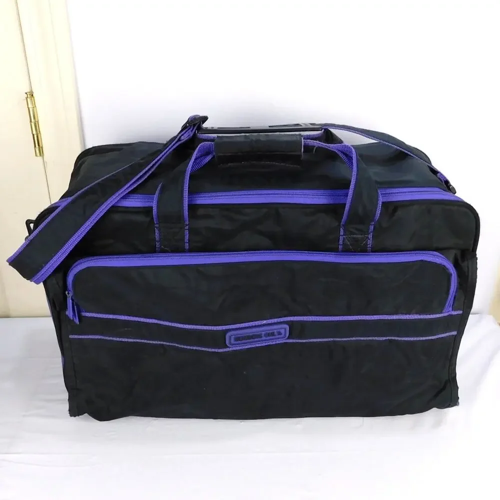 Vintage Members Only Duffel Bag Black Purple Nylon Travel Gym Weekend Bag
